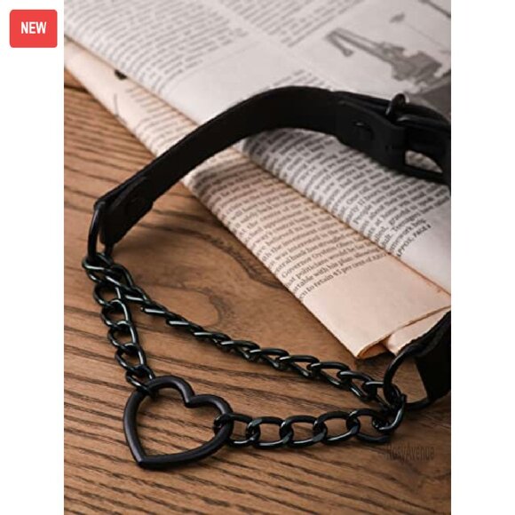 Adjustable Heart Chain Choker Necklace, Gothic Punk Style, Zinc Alloy & PU - Picture 6 of 8